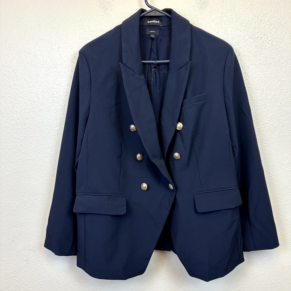 EXPRESS Super Soft Twill Peak Lapel Double Breasted Blazer Navy Blue Size XL